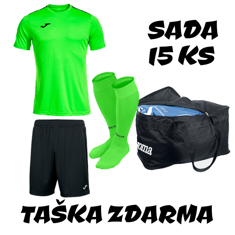 Sada dresů JOMA OLIMPIADA FLUOR GREEN BLACK,15 ks + taška JOMA