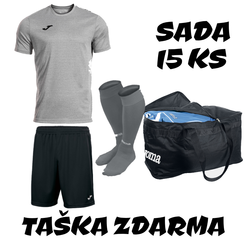 Sada dresů JOMA OLIMPIADA MELANGE GREY BLACK,15 ks + taška JOMA