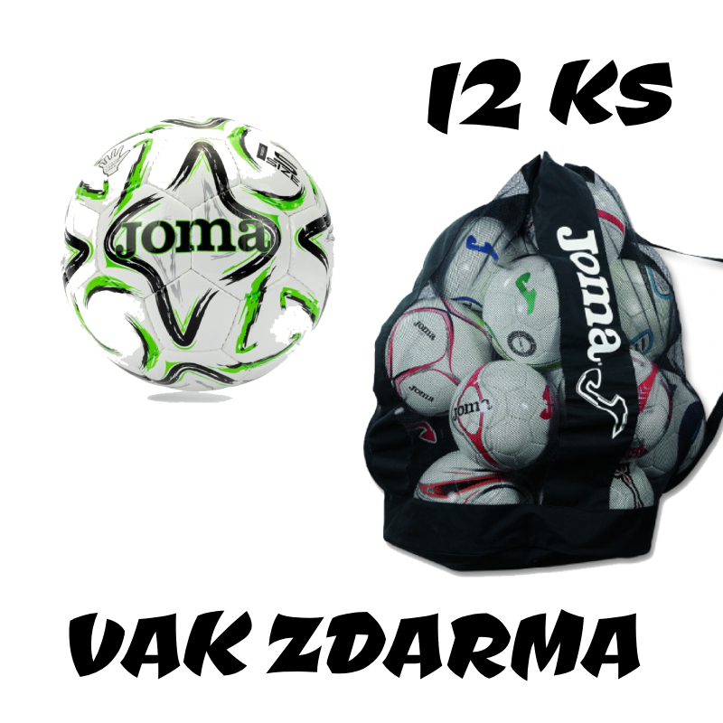 12 x Fotbalový míč JOMA EGEO II, ZELENÝ + vak na míče JOMA